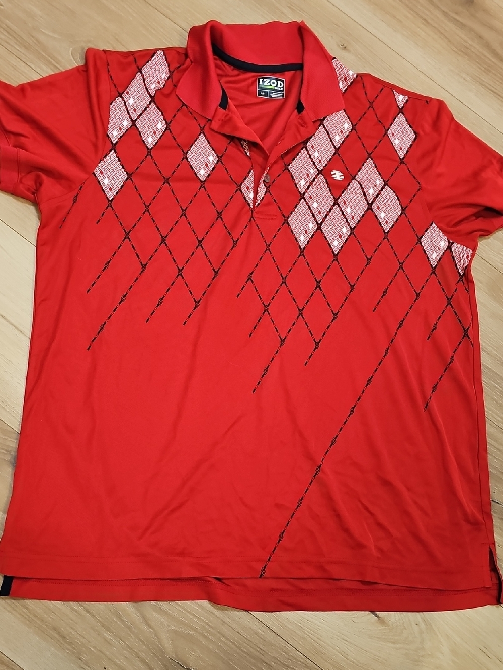 Izod Golf Short Sleeve Polo Red Diamond Pattern Mens Large L - Picture 2 of 5
